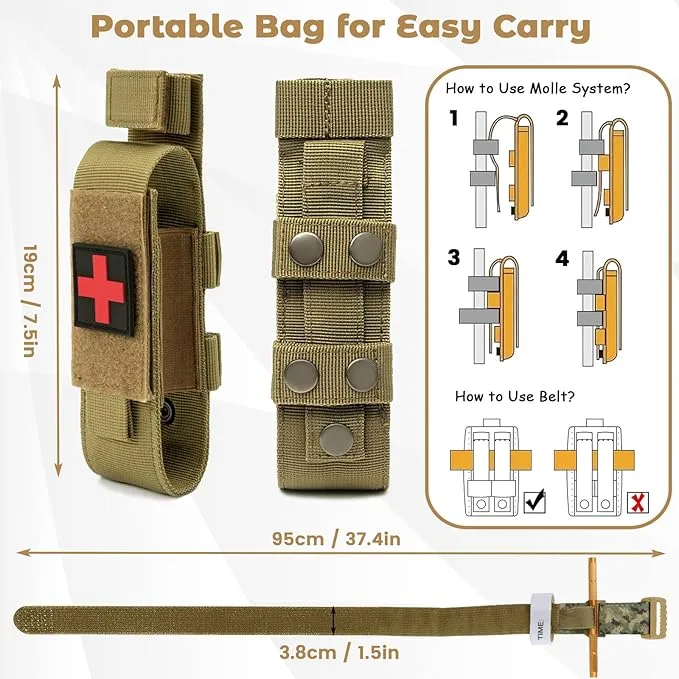Tourniquet Kit, Upgrade Tactical Single-Handed Spinning Tourniquet with Metal Rod, TQ Tourniquet Tactical Pen Medical Shear Pouch Holder Tourniquet Kit for Outdoor Camping Hiking (Black)