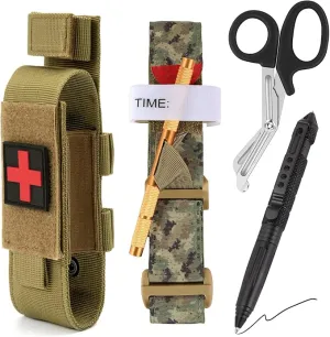 Tourniquet Kit, Upgrade Tactical Single-Handed Spinning Tourniquet with Metal Rod, TQ Tourniquet Tactical Pen Medical Shear Pouch Holder Tourniquet Kit for Outdoor Camping Hiking (Black)