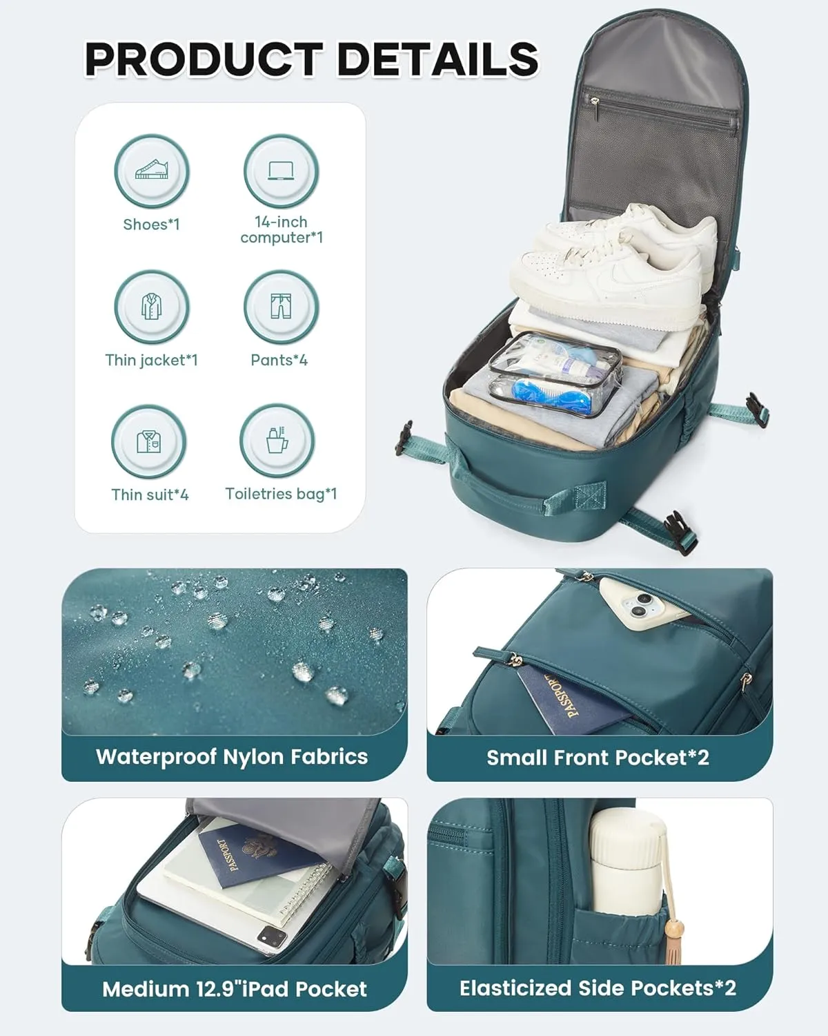 Travel Airback Backpack,Carry on Backpack with Air Pump,Vacuum Seal Compression Backpacks,Personal Item Travel Bag Airlines Approved,18x14x8 inches travel bag,Peacock Blue