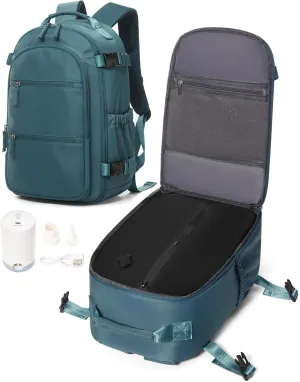 Travel Airback Backpack,Carry on Backpack with Air Pump,Vacuum Seal Compression Backpacks,Personal Item Travel Bag Airlines Approved,18x14x8 inches travel bag,Peacock Blue