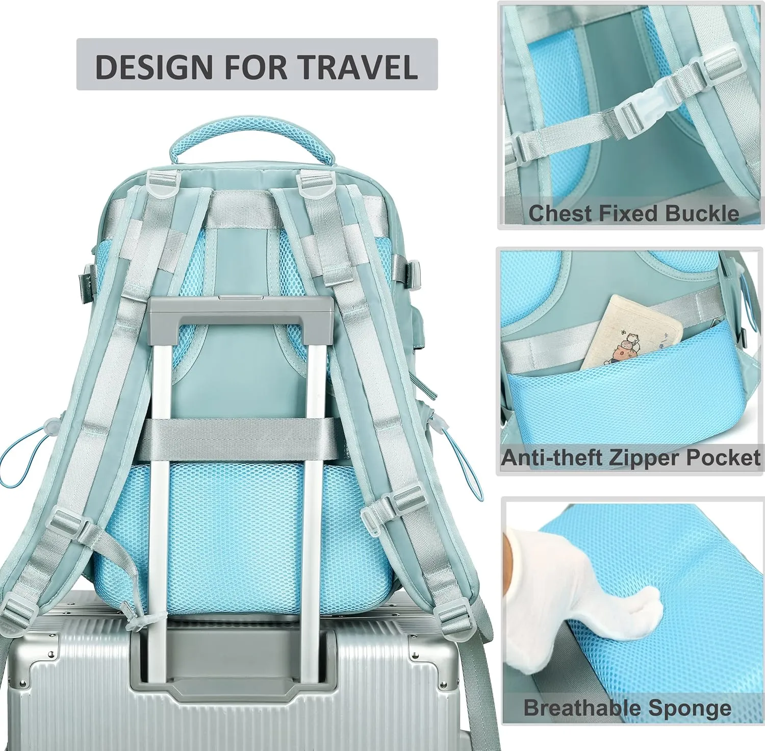 Travel Backpack for Women Men 15.6 Inch Laptop Backpacks with USB Port Carry on Backpack Flight Approved Large Back Pack College Bookbags Outdoor Sports Hiking Rucksack Casual Daypack (Green)