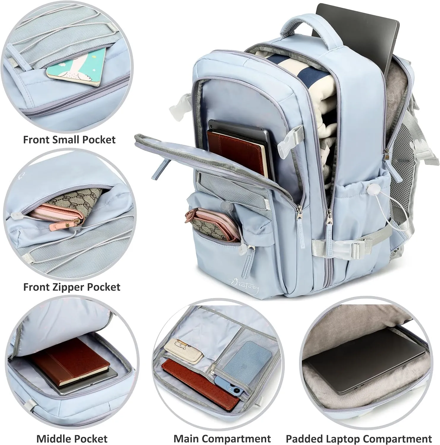 Travel Backpack for Women Men 15.6 Inch Laptop Backpacks with USB Port Carry on Bag Airline Approved Large College School Bookbags Waterproof Work Business Sport Rucksack Casual Daypack (Blue)