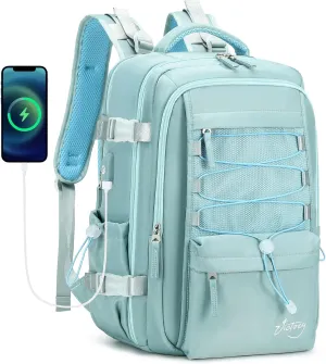 Travel Backpack for Women Men 15.6 Inch Laptop Backpacks with USB Port Carry on Bag Airline Approved Large College School Bookbags Waterproof Work Business Sport Rucksack Casual Daypack (Green)