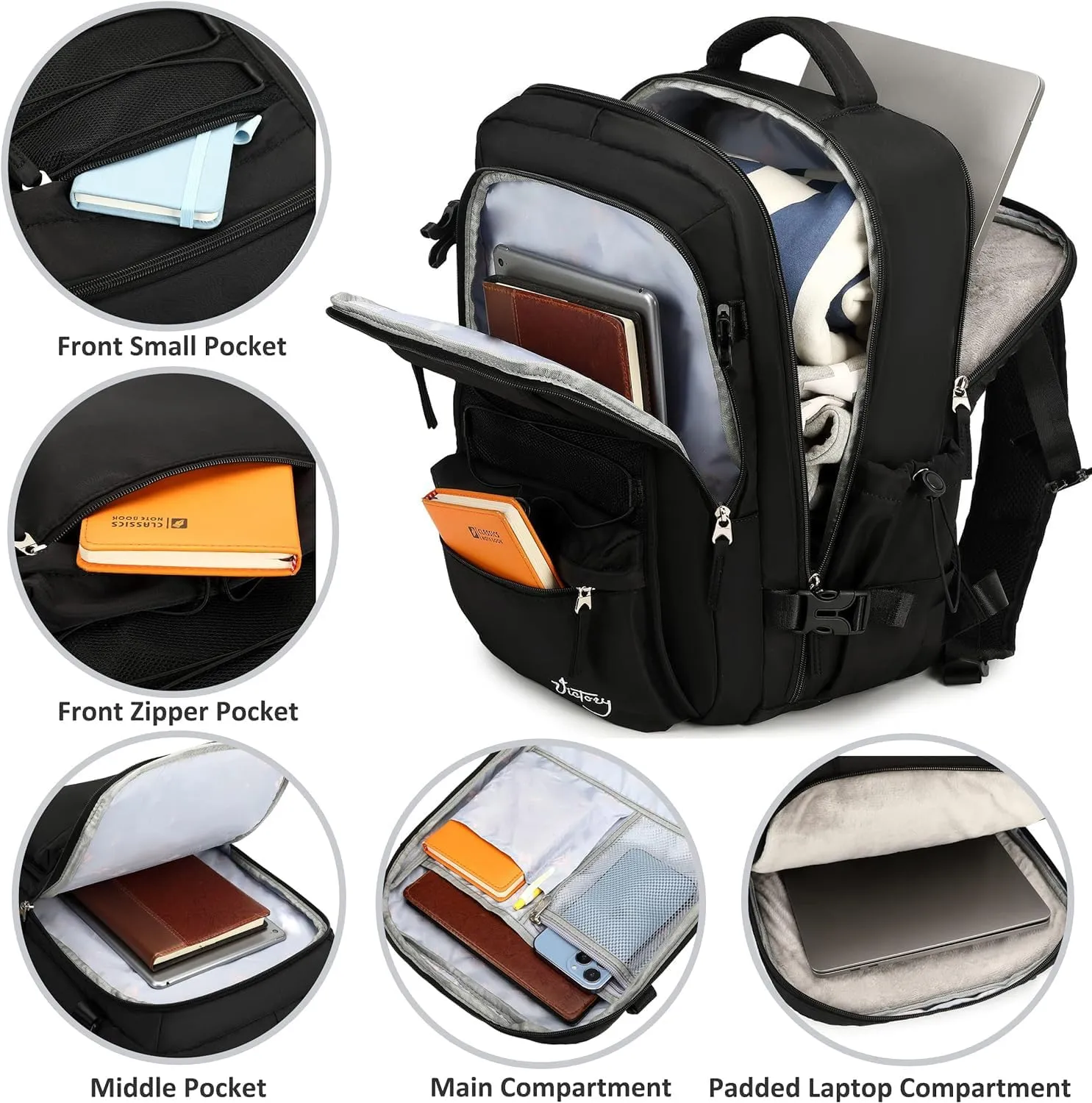 Travel Backpack for Women Men 17 Inch Laptop Backpacks with USB Port Carry on Bag Airline Approved Large College School Bookbags Waterproof Work Business Sport Rucksack Casual Daypack (Black)