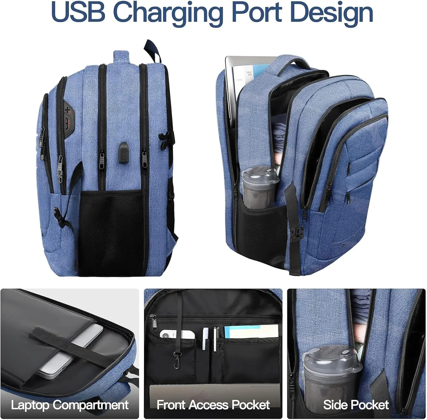 Travel Backpack,Upgraded Extra Large Backpack for Men, 17 Inch Laptop Backpack Big Slim Travel Computer Work College School Backpack Bag Anti-Theft Daypack Gifts for Him Men Women, Blue