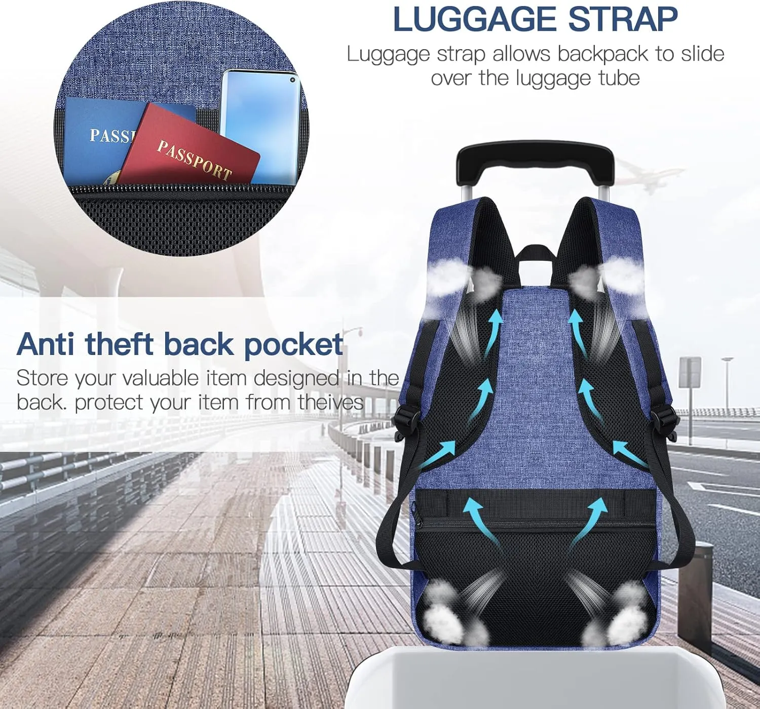 Travel Backpack,Upgraded Extra Large Backpack for Men, 17 Inch Laptop Backpack Big Slim Travel Computer Work College School Backpack Bag Anti-Theft Daypack Gifts for Him Men Women, Blue