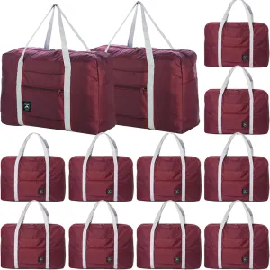 Travel Bag 12 Packes Carry on Luggage Foldable Duffel Bag Sports Gym Bag Weekender Overnight Bag Water Resistant Nylon Travel Duffel for Men Women (Red 12PCS)