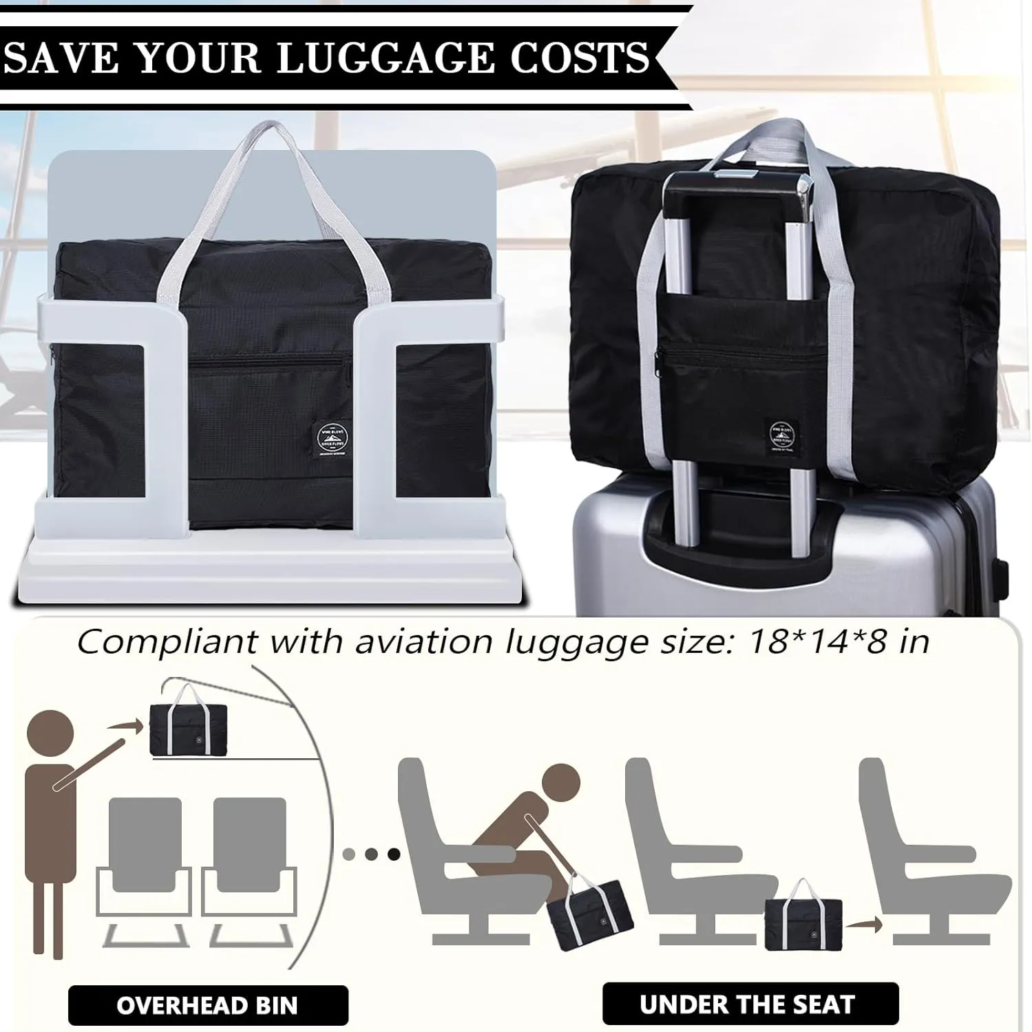 Travel Bag 12 PCS Carry on Luggage Foldable Duffel Bag Sports Gym Bag Weekender Overnight Bag Water Resistant Nylon Travel Duffel for Men Women (Black 12 PCS)