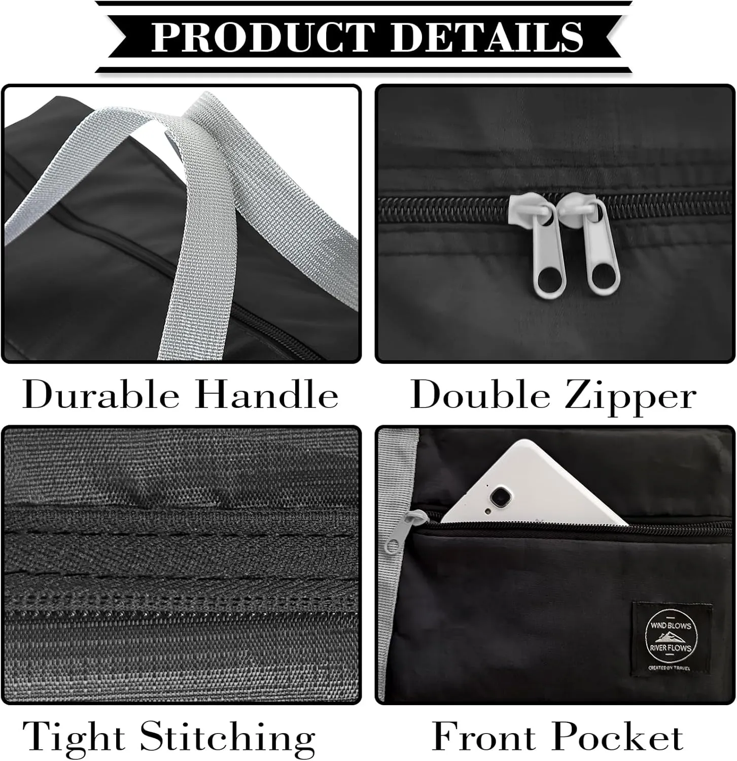 Travel Bag 12 PCS Carry on Luggage Foldable Duffel Bag Sports Gym Bag Weekender Overnight Bag Water Resistant Nylon Travel Duffel for Men Women (Black 12 PCS)