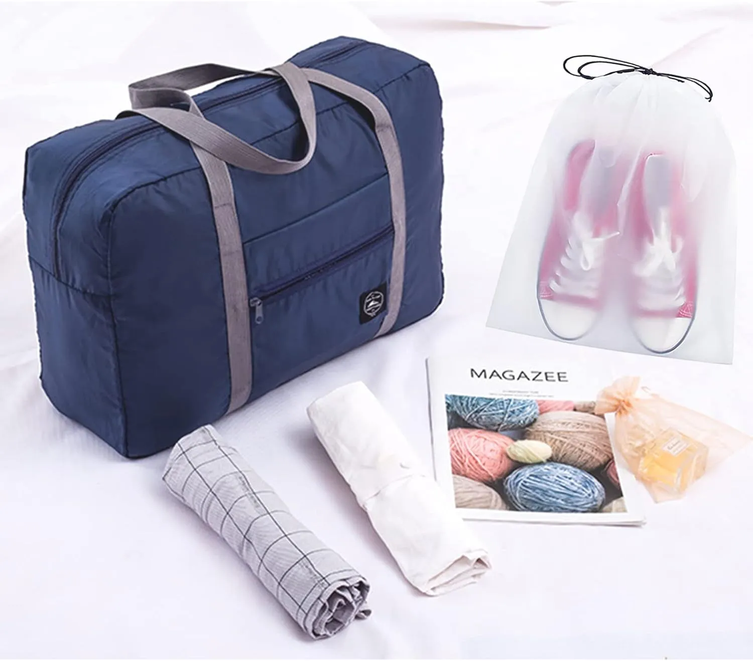 Travel Bag 24 Packes Carry on Luggage Foldable Duffel Bag Sports Gym Bag Weekender Overnight Bag Water Resistant Nylon Travel Duffel for Men Women (Blue 24PCS)