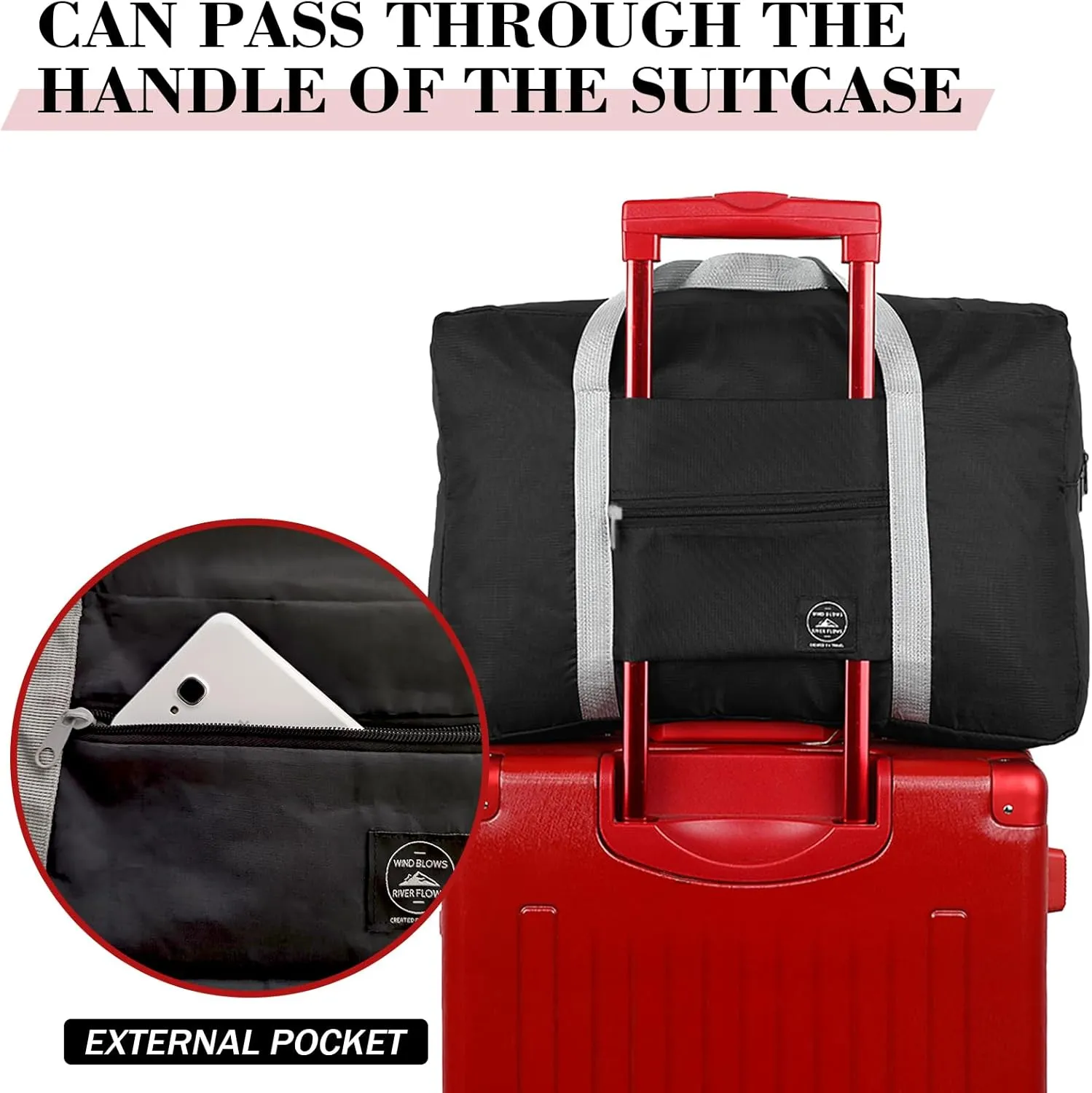 Travel Bag 5Packes Carry on Luggage Foldable Duffel Bag Sports Gym Bag Weekender Overnight Bag Water Resistant Nylon Travel Duffel for Men Women (5 PCS)