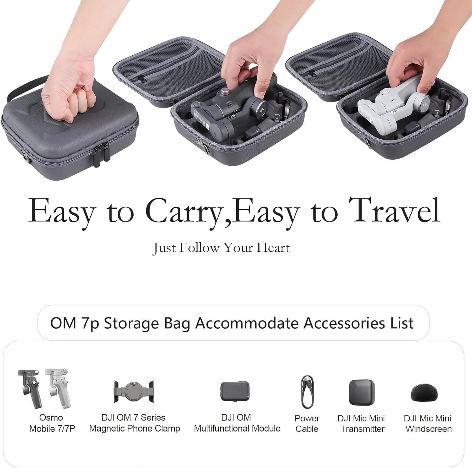 Travel Case for DJI OM 7P/ OM7 - Portable Storage Bag Hardshell Carrying Case Fits DJI Osmo Mobile 7/7P Smartphone Gimbal Stabilizer and Accessories(Grey)