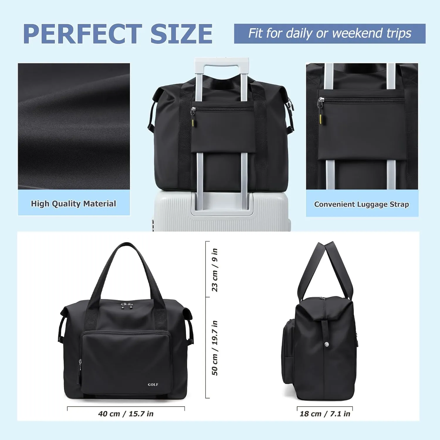 Travel Duffel Bag for Women - Foldable Tote Duffle Bag Weekender Gym Sport Hospital Personal Item Bags for Women Men, Large, 25L, Black