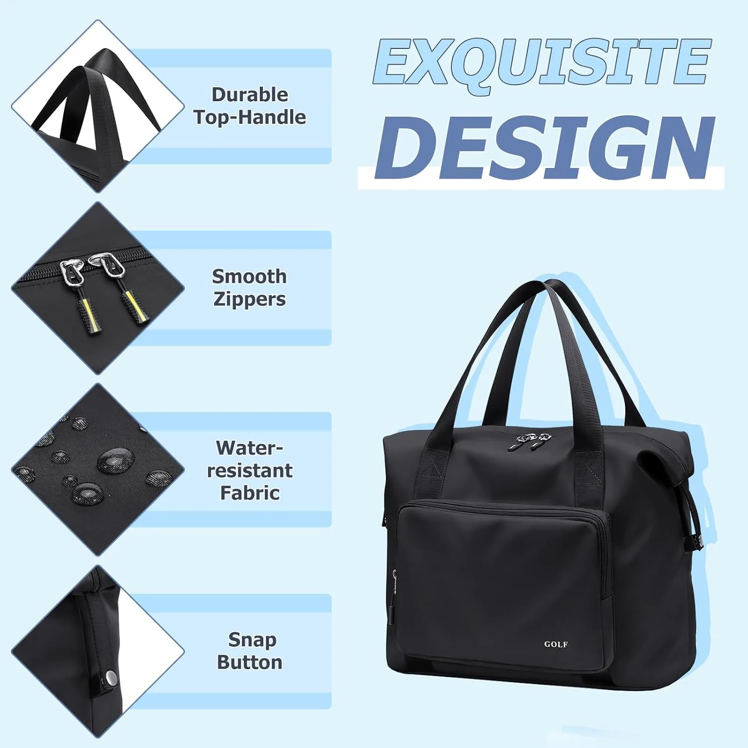 Travel Duffel Bag for Women - Foldable Tote Duffle Bag Weekender Gym Sport Hospital Personal Item Bags for Women Men, Large, 25L, Black
