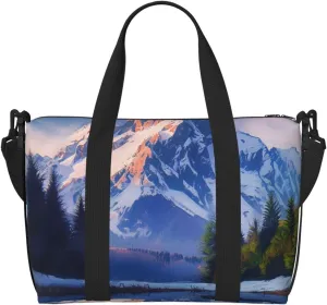 Travel Duffel Bags Personal Item Bag Carry On Luggage Bag Training Handbag Lightweight Waterproof Sports Gym Bag Snow Mountain Weekender Bag for Women Men, Black, One Size, Travel Duffle