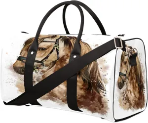 Travel Duffel, Watercolor Painting Animal Horse Sports Tote Gym Foldable Weekender Workout Carry On Luggage Handle Overnight Shoulder Bag for Women Men