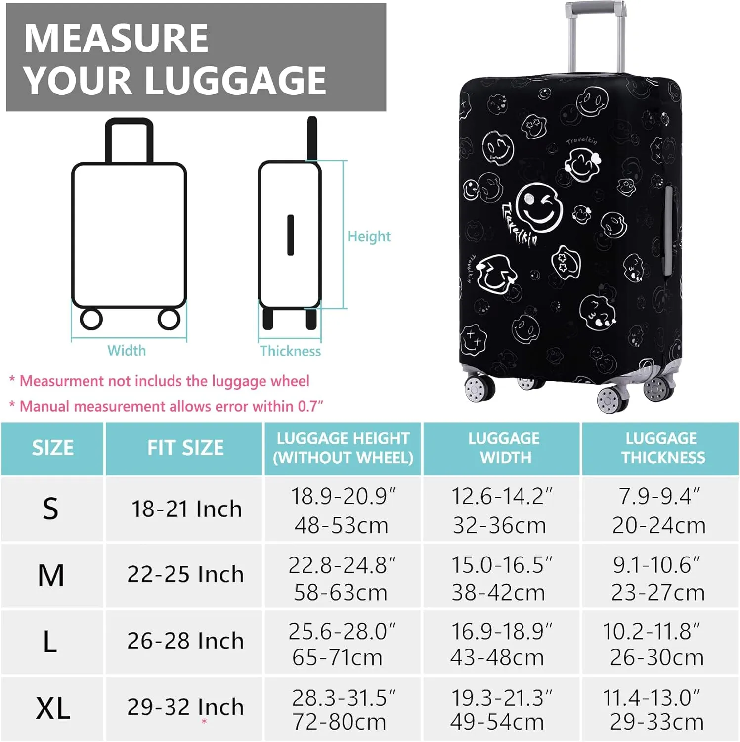 TRAVEL KIN Luggage Covers For Suitcase Tsa Approved,Suitcase Cover Protector Fit 18-21 Inch Luggage