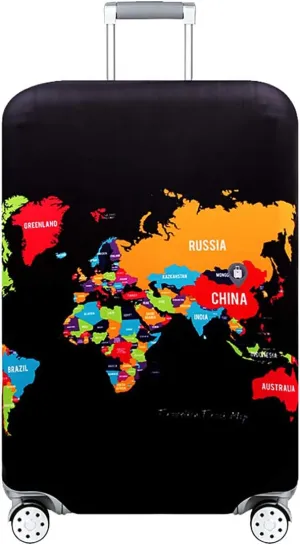 TRAVEL KIN Washable Travel Gear Luggage Cover, Thickened 18/24/28/32 Inch Spandex Protective Cover (XL 29"-32" Country Map)