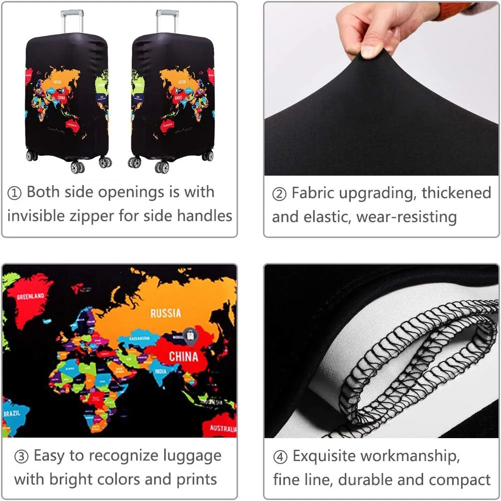 TRAVEL KIN Washable Travel Gear Luggage Cover, Thickened 18/24/28/32 Inch Spandex Protective Cover (XL 29"-32" Country Map)