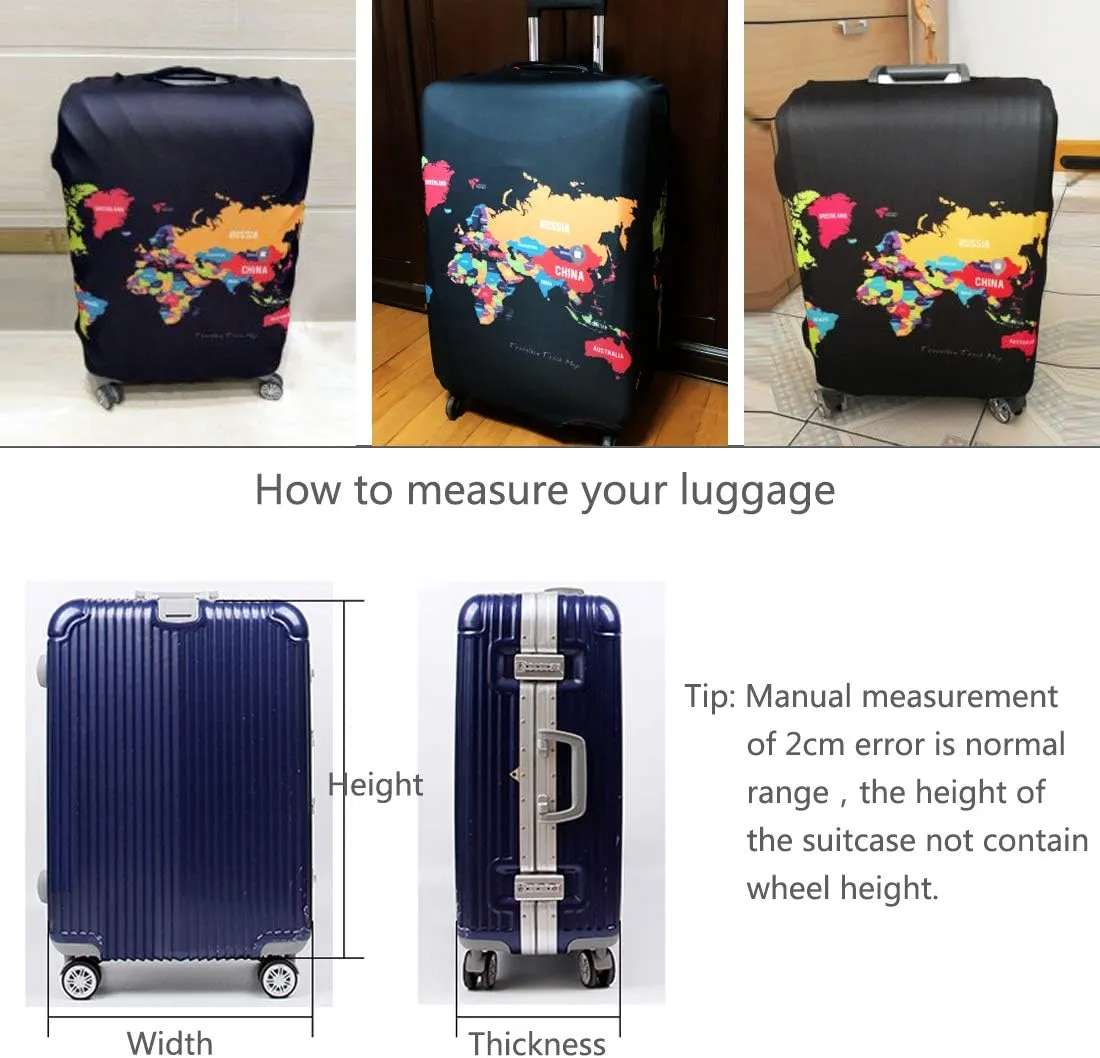 TRAVEL KIN Washable Travel Gear Luggage Cover, Thickened 18/24/28/32 Inch Spandex Protective Cover (XL 29"-32" Country Map)
