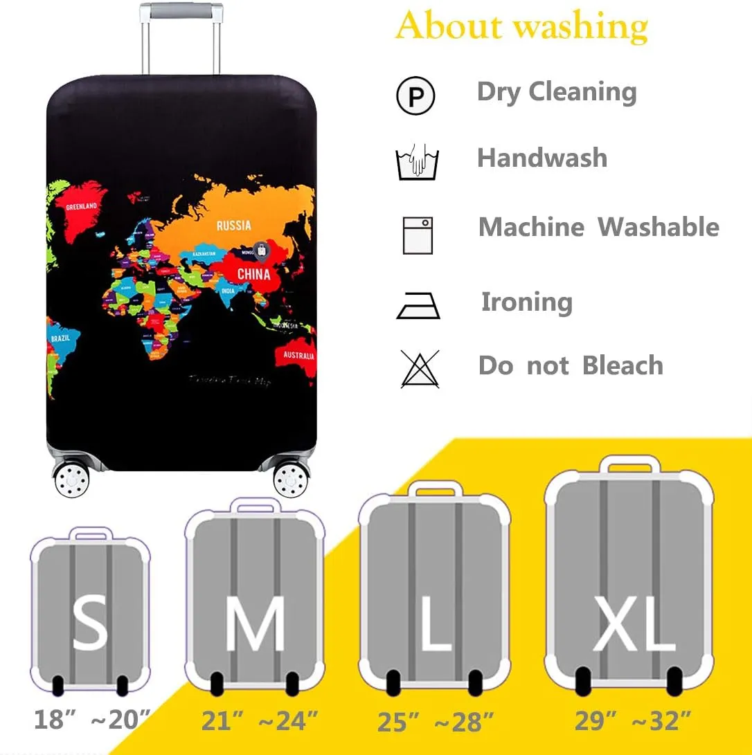 TRAVEL KIN Washable Travel Gear Luggage Cover, Thickened 18/24/28/32 Inch Spandex Protective Cover (XL 29"-32" Country Map)