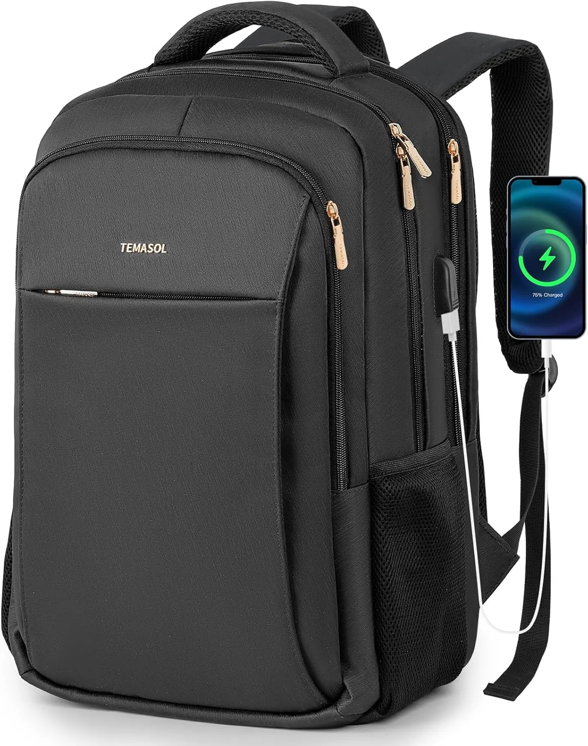 Travel Laptop Backpack, 17 Inch Computer Backpack Anti Theft with USB Charging Port, Water Resistant Weekender Bag Flight Approved, Slim College School Business Bag Gift for Men & Women, Black