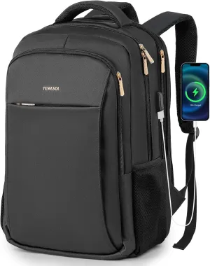 Travel Laptop Backpack, 17 Inch Computer Backpack Anti Theft with USB Charging Port, Water Resistant Weekender Bag Flight Approved, Slim College School Business Bag Gift for Men & Women, Black