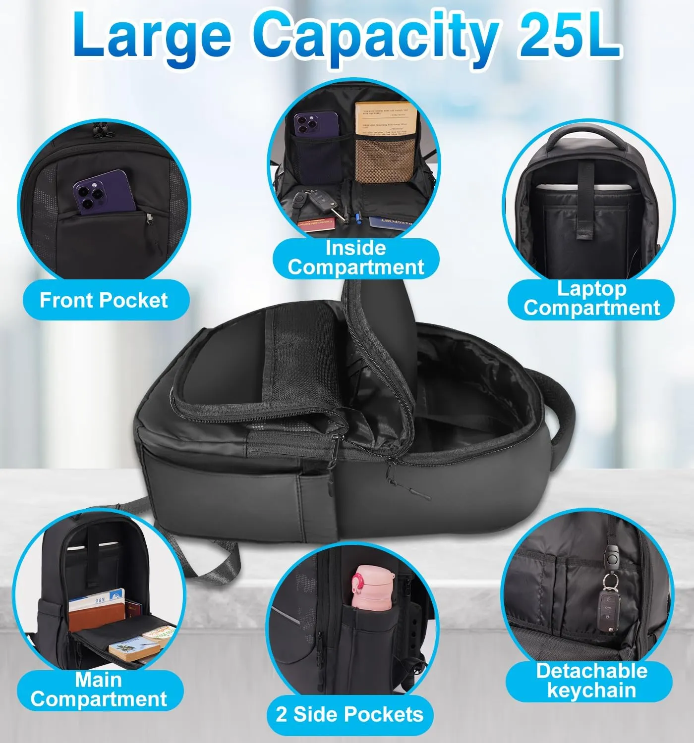 Travel Laptop Backpack for Men - Sweat Proof Cooling Backpacks Fan Cold Airflow Ventilation Design Heat Prevention Breathable Cool Backpack Waterproof Casual Outdoor Chilly Hiking Backpack