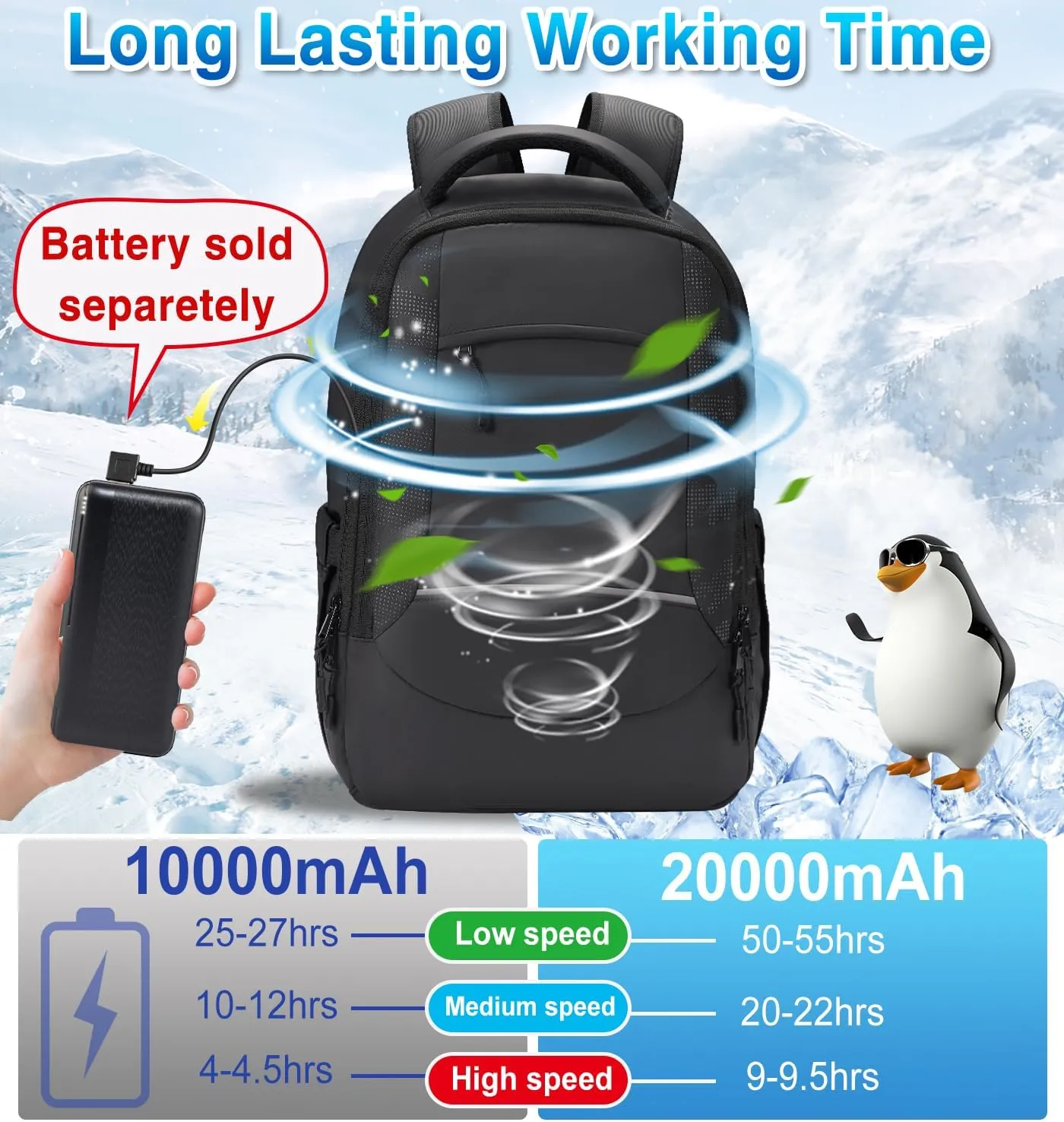 Travel Laptop Backpack for Men - Sweat Proof Cooling Backpacks Fan Cold Airflow Ventilation Design Heat Prevention Breathable Cool Backpack Waterproof Casual Outdoor Chilly Hiking Backpack