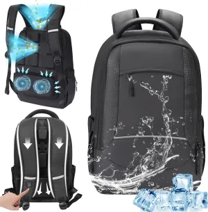 Travel Laptop Backpack for Men - Sweat Proof Cooling Backpacks Fan Cold Airflow Ventilation Design Heat Prevention Breathable Cool Backpack Waterproof Casual Outdoor Chilly Hiking Backpack