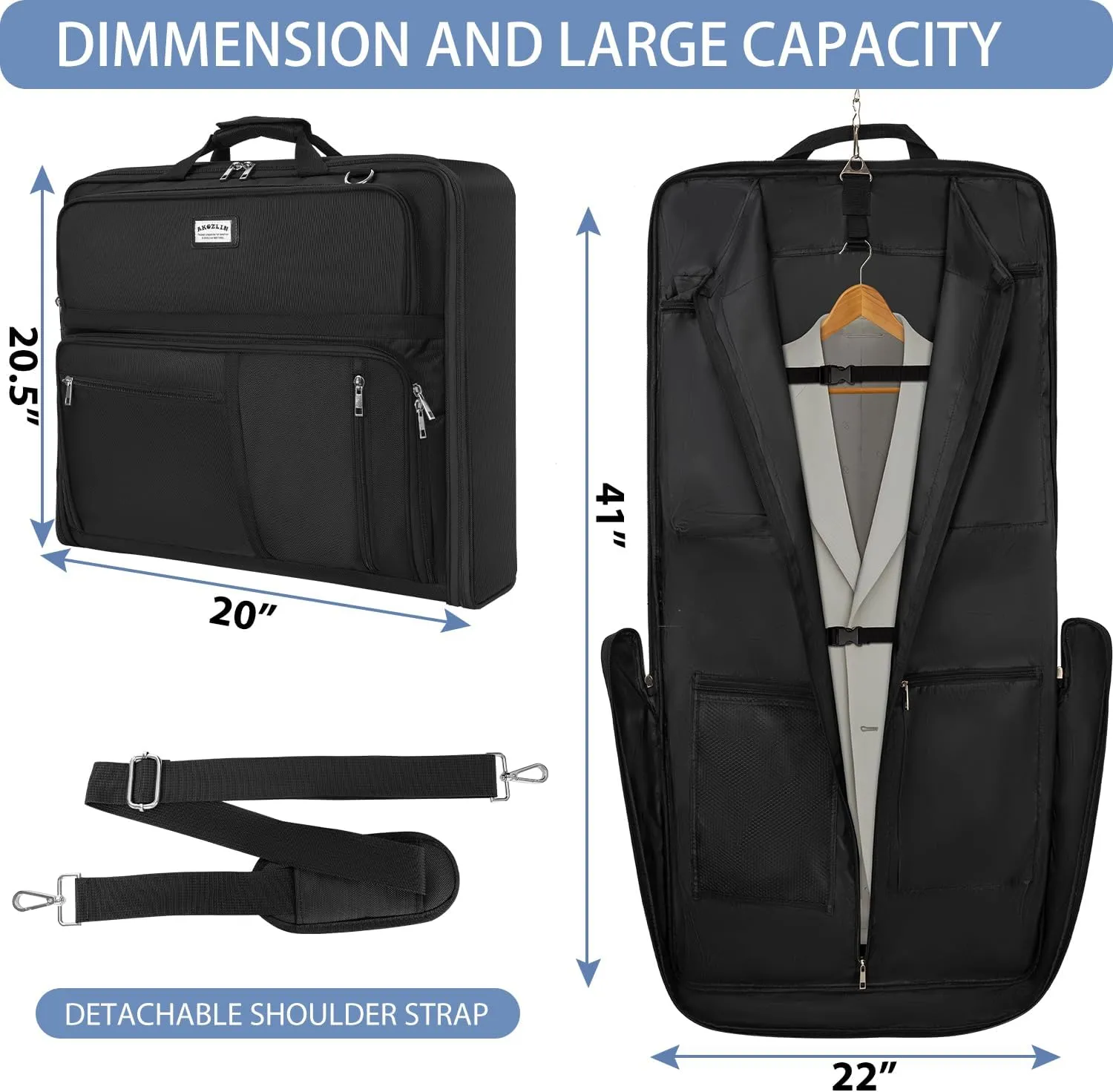 Travel Luggage Garment Bag Foldable Hanging Suit Bag with Shoulder Strap For Men Women Business