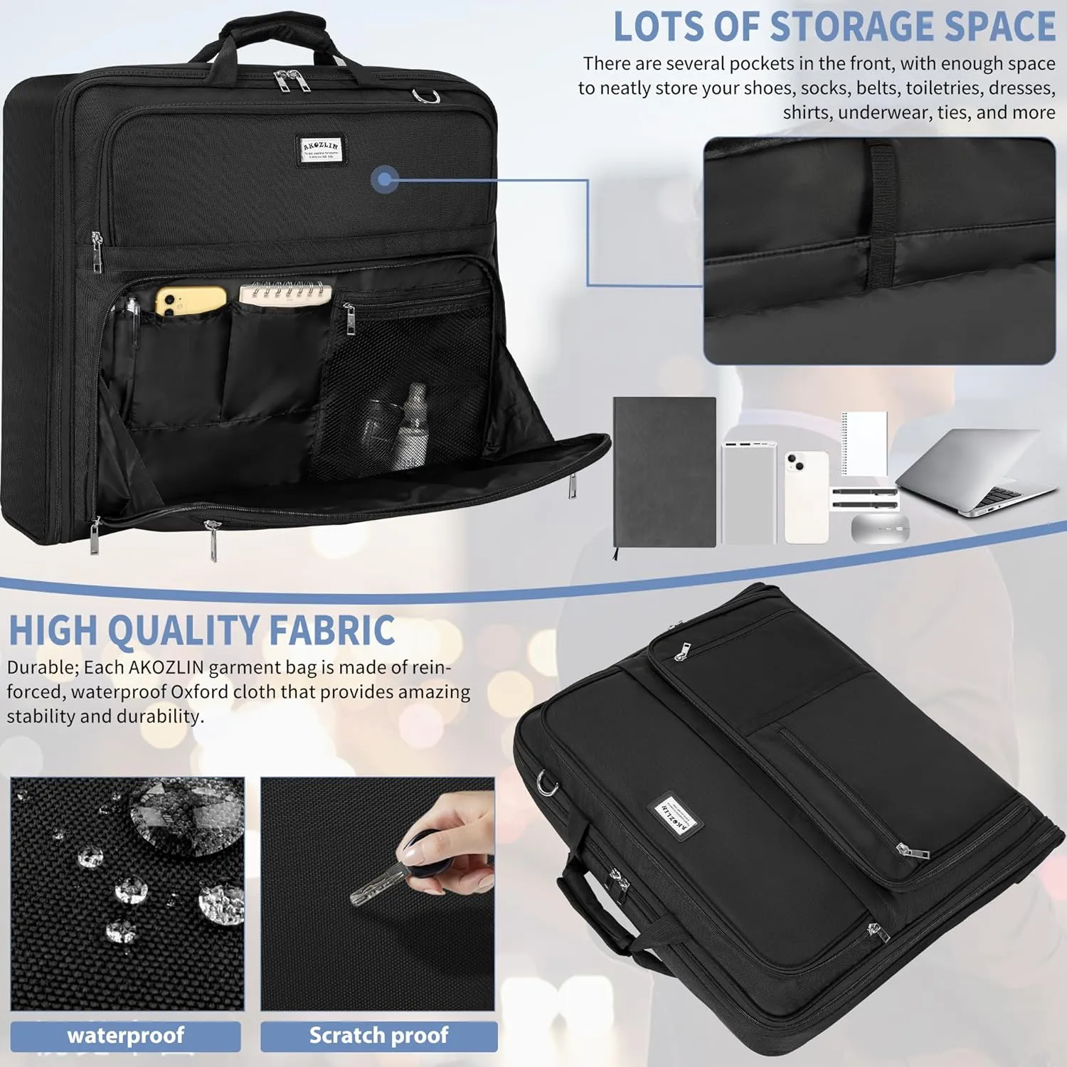 Travel Luggage Garment Bag Foldable Hanging Suit Bag with Shoulder Strap For Men Women Business