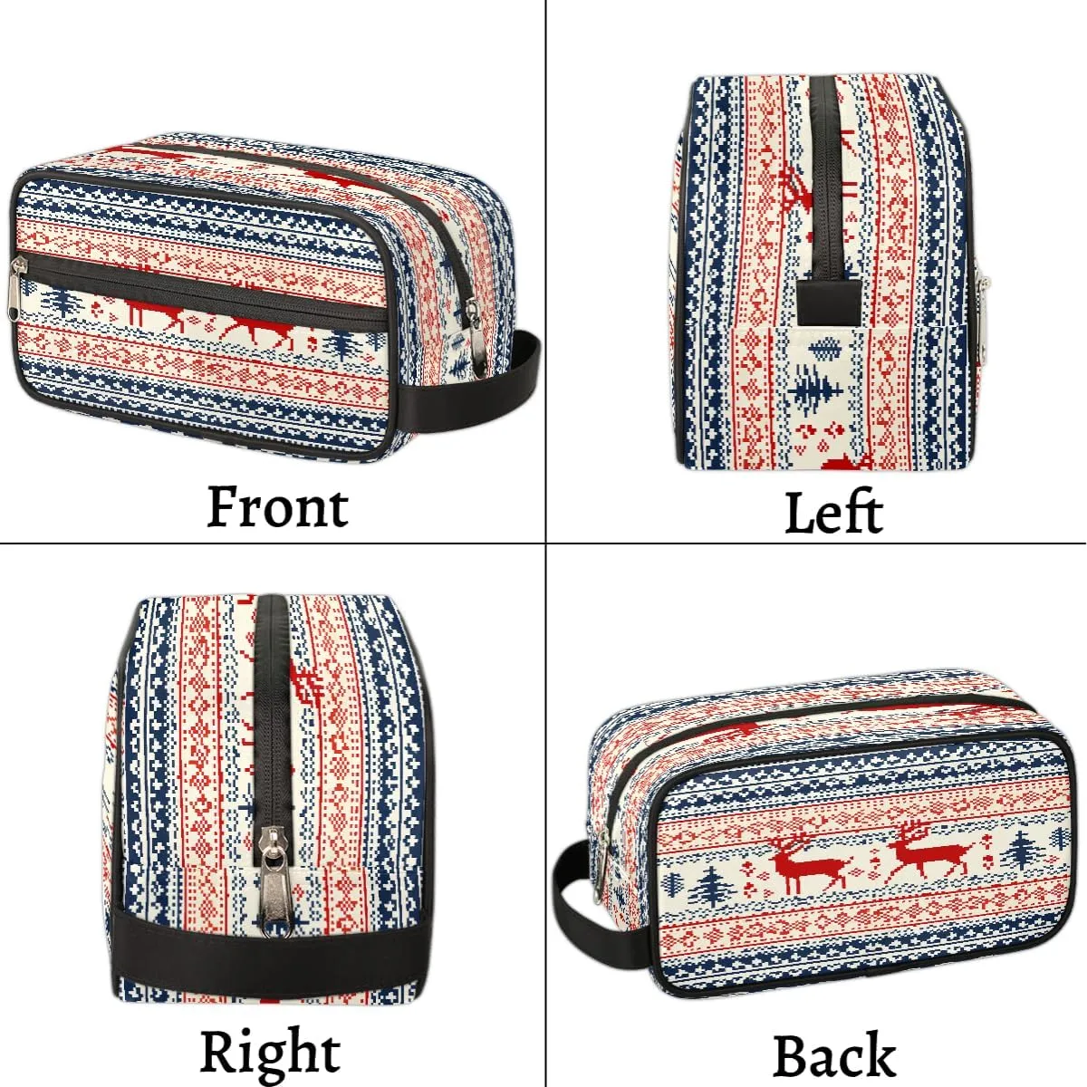 Travel Makeup Bag for Women, Portable Cosmetic Organizer Pouch, Wide Open Toiletries Travel Bag with Handle, Christmas Xmas Deer Elk Retro