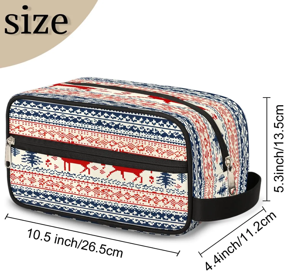 Travel Makeup Bag for Women, Portable Cosmetic Organizer Pouch, Wide Open Toiletries Travel Bag with Handle, Christmas Xmas Deer Elk Retro