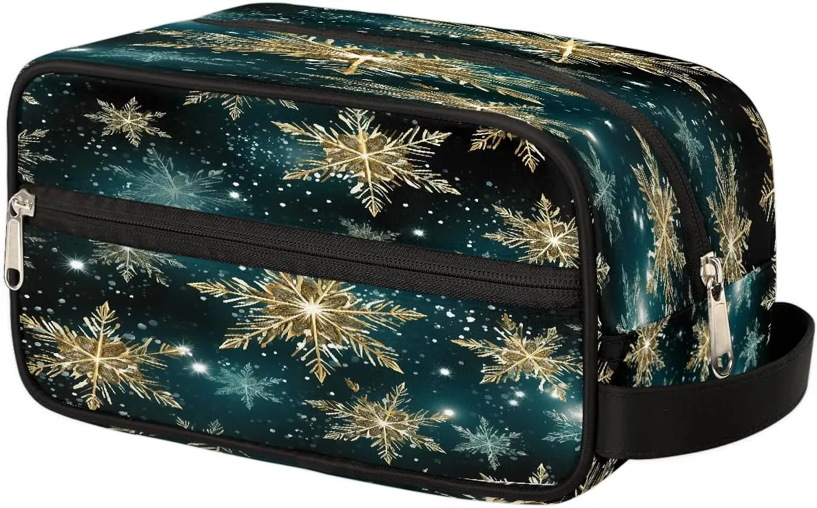 Travel Makeup Bag for Women, Portable Cosmetic Organizer Pouch, Wide Open Toiletries Travel Bag with Handle, Galaxy Snowflake