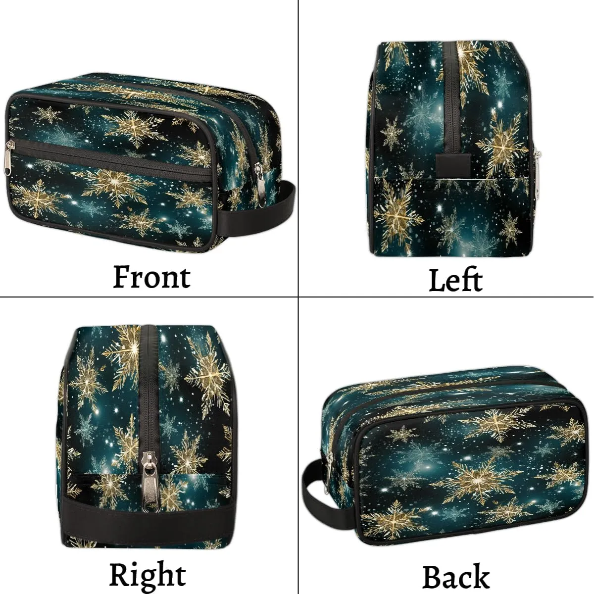 Travel Makeup Bag for Women, Portable Cosmetic Organizer Pouch, Wide Open Toiletries Travel Bag with Handle, Galaxy Snowflake