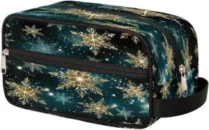 Travel Makeup Bag for Women, Portable Cosmetic Organizer Pouch, Wide Open Toiletries Travel Bag with Handle, Galaxy Snowflake