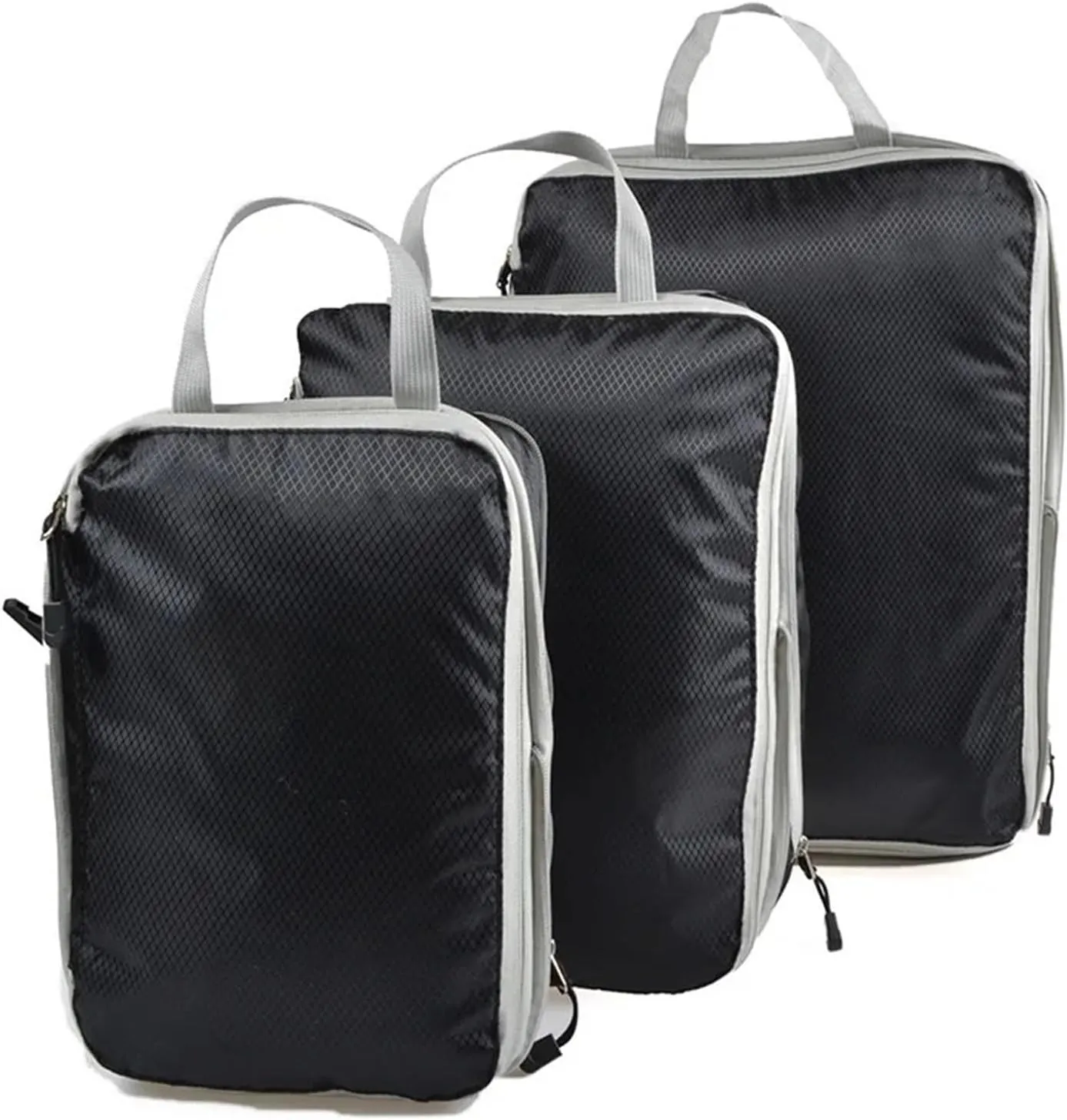 Travel Organizer Compressible Packing Box Nylon Portable Tote Bag Luggage Foldable Waterproof Suitcase Best travel must haves(Gray,3PCS Set)