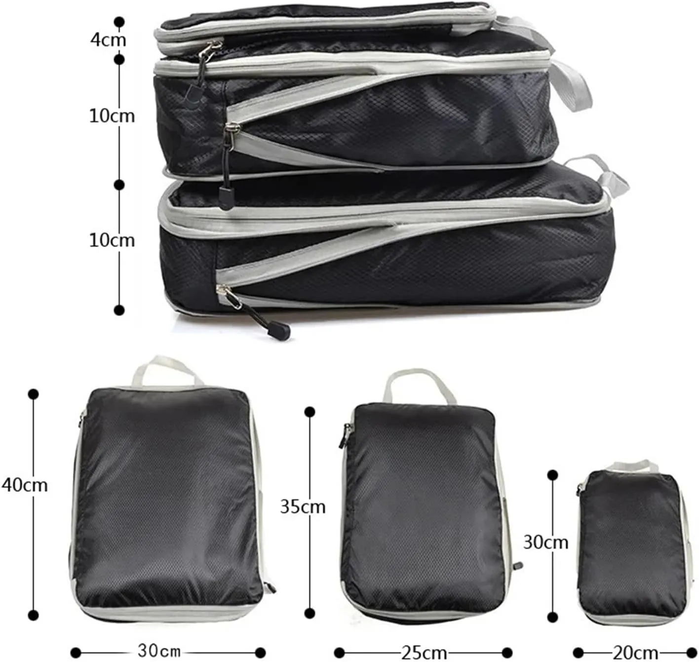 Travel Organizer Compressible Packing Box Nylon Portable Tote Bag Luggage Foldable Waterproof Suitcase Best travel must haves(Gray,3PCS Set)