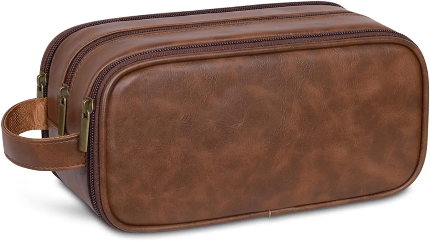 Travel Toiletry Bag for Men Personalized Leather Dopp Kit Bathroom Toiletries Organizer Cosmetic Bags with Side Handle