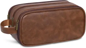 Travel Toiletry Bag for Men Personalized Leather Dopp Kit Bathroom Toiletries Organizer Cosmetic Bags with Side Handle