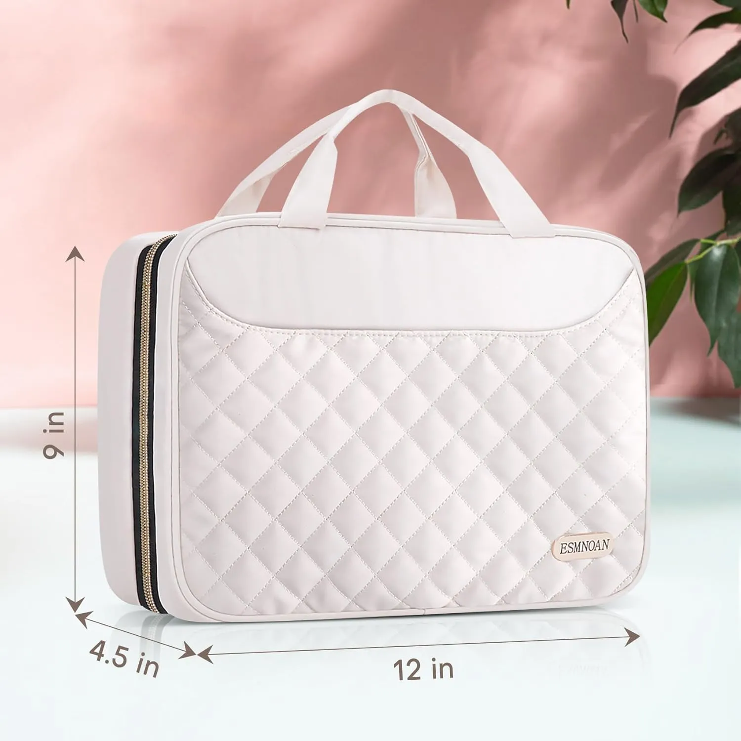 Travel Toiletry Bag for Women, Makeup Travel Bag with Hanging Hook and Waterproof, Cosmetic Bags Organizer for Shampoo, Makeup Accessories, for Business Trips, Travel, Overnight Stays, Beige