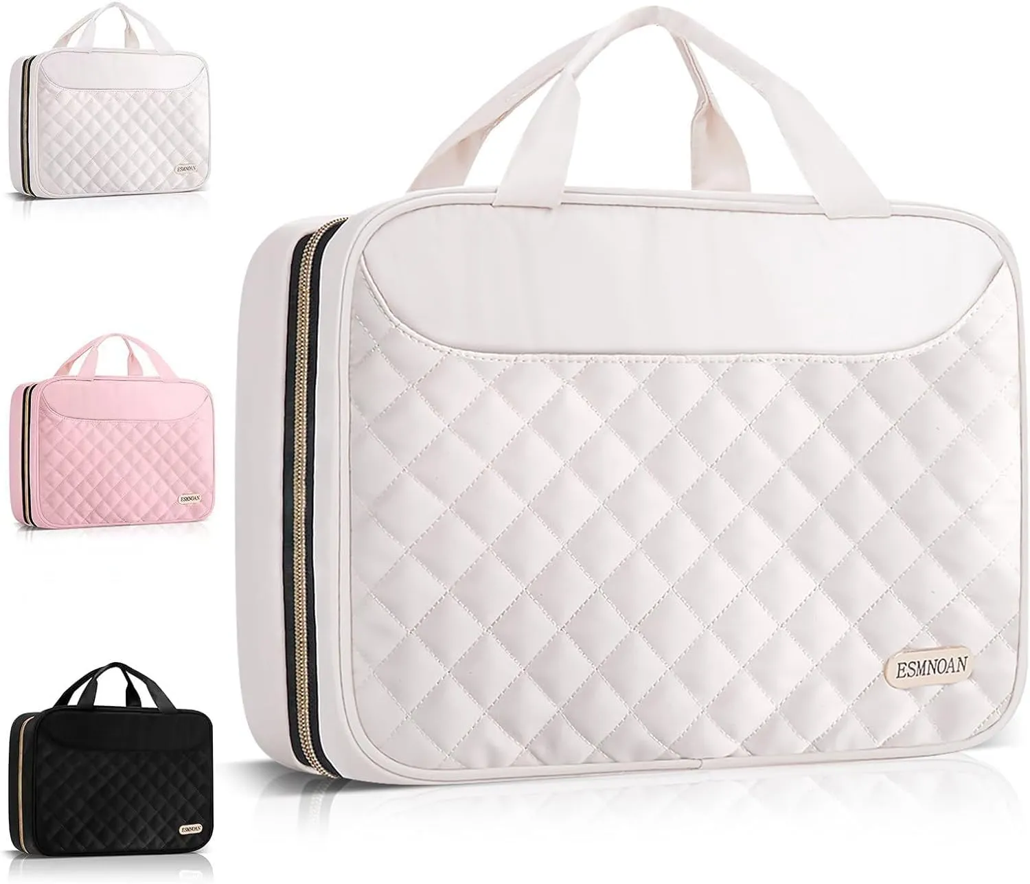 Travel Toiletry Bag for Women, Makeup Travel Bag with Hanging Hook and Waterproof, Cosmetic Bags Organizer for Shampoo, Makeup Accessories, for Business Trips, Travel, Overnight Stays, Beige