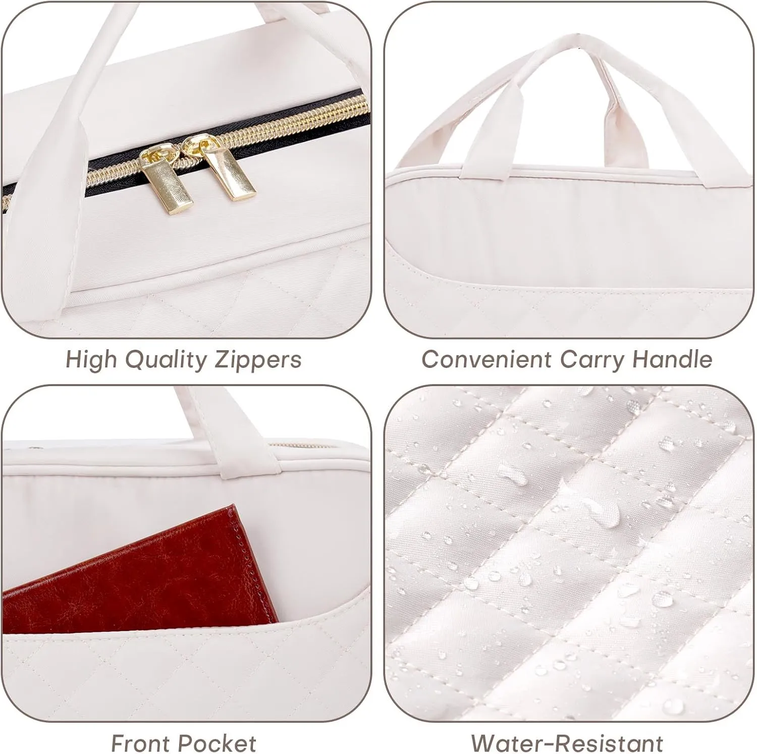 Travel Toiletry Bag for Women, Makeup Travel Bag with Hanging Hook and Waterproof, Cosmetic Bags Organizer for Shampoo, Makeup Accessories, for Business Trips, Travel, Overnight Stays, Beige