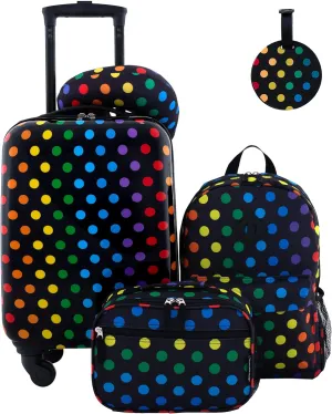 Travelers Club 5 Piece Kids' Luggage Set, Black Polkadot