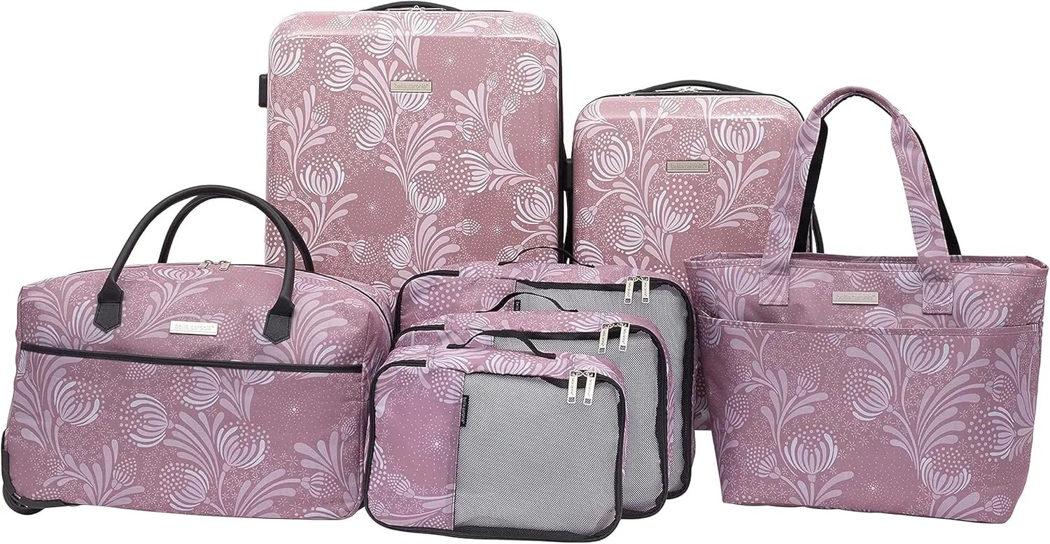Travelers Club Bella Caronia Deluxe 20", 3 Luggage & Travel Accessories, Selva, 7 Piece Set