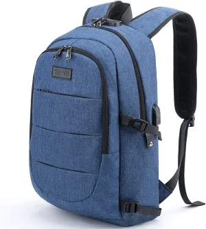Tzowla Business Laptop Backpack Anti-Theft Backpack with USB Charging Port and Lock 17.3 Inch Computer Backpacks for Women Men, Casual Hiking Travel Daypack (Blue)