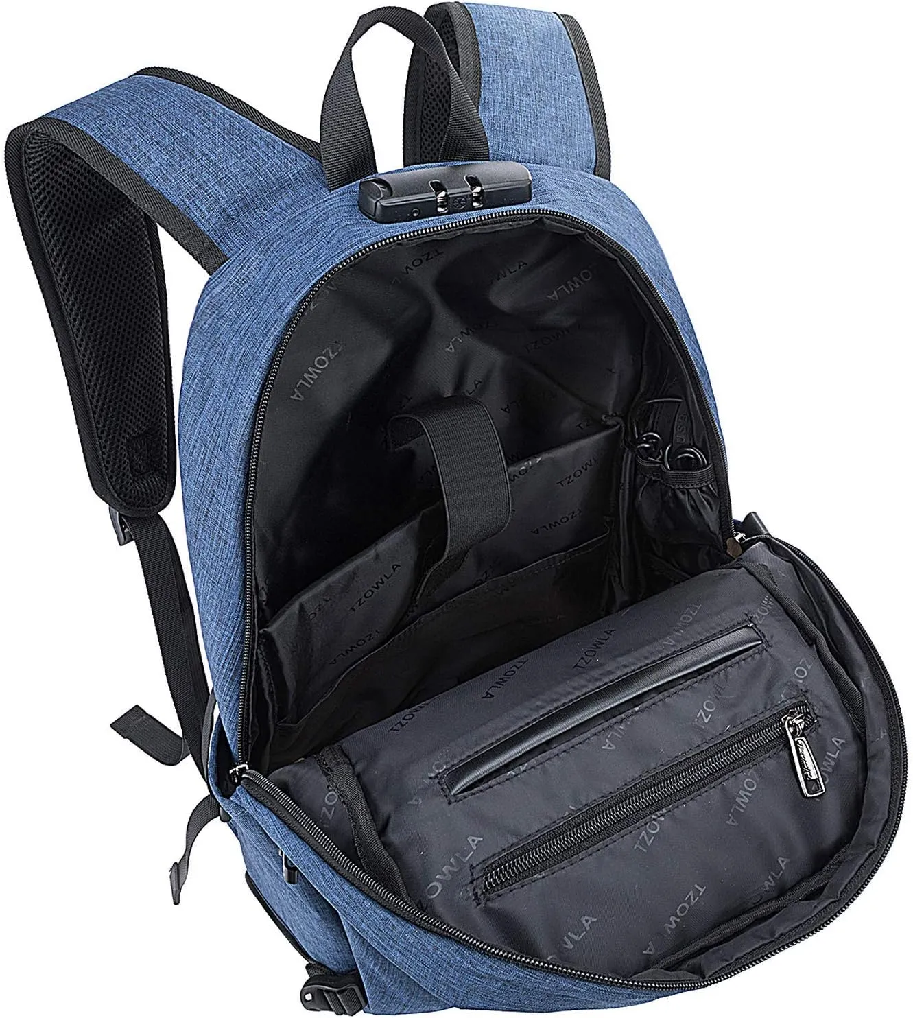 Tzowla Business Laptop Backpack Anti-Theft Backpack with USB Charging Port and Lock 17.3 Inch Computer Backpacks for Women Men, Casual Hiking Travel Daypack (Blue)