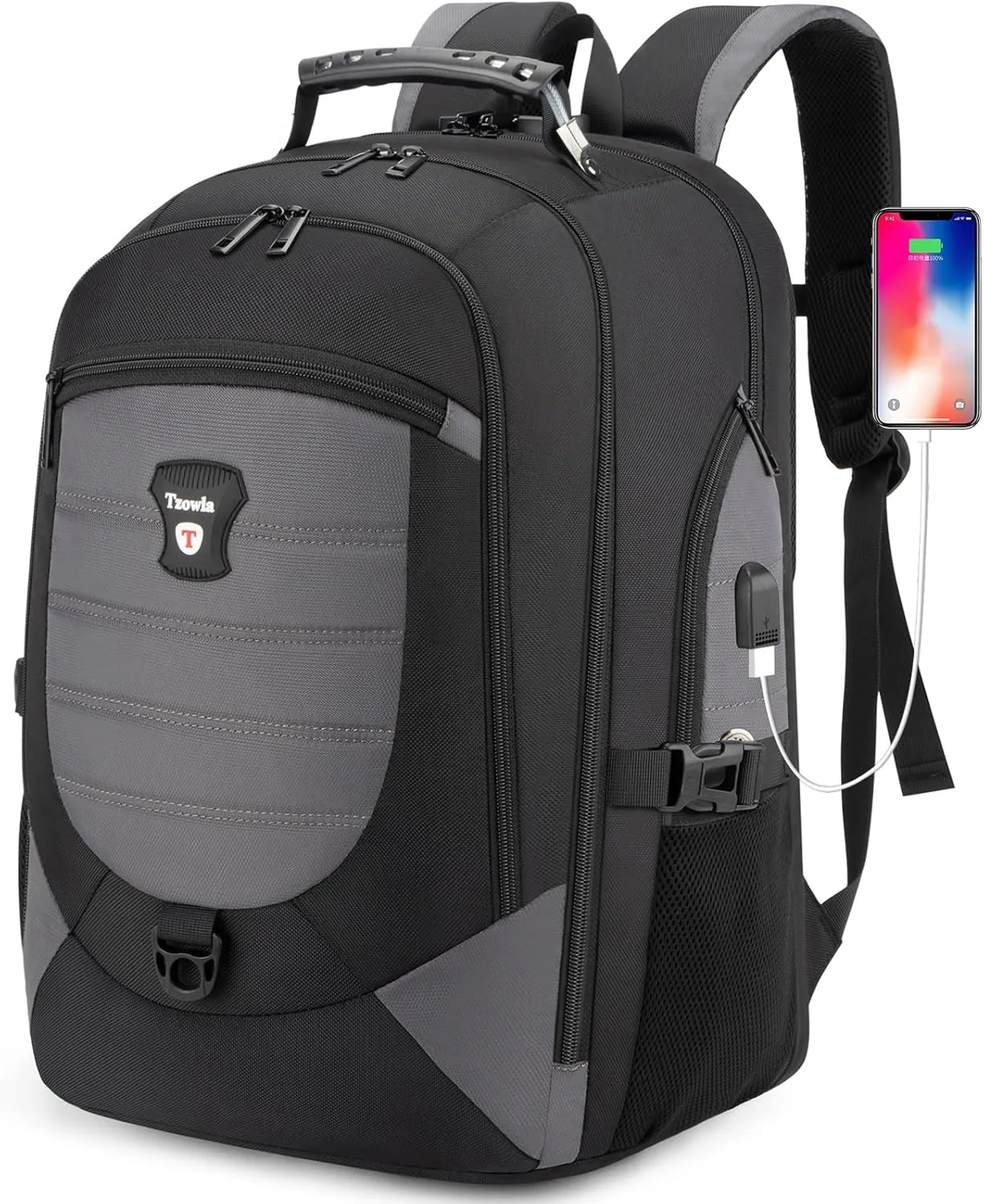 Tzowla Travel Laptop Backpack for Men&Women,17.3" Computer Water Resistant Anti Theft TSA Friendly Backpacks with Lock and USB Charging Port,College Business Work Hiking Bookbag Daypack,Dark Grey