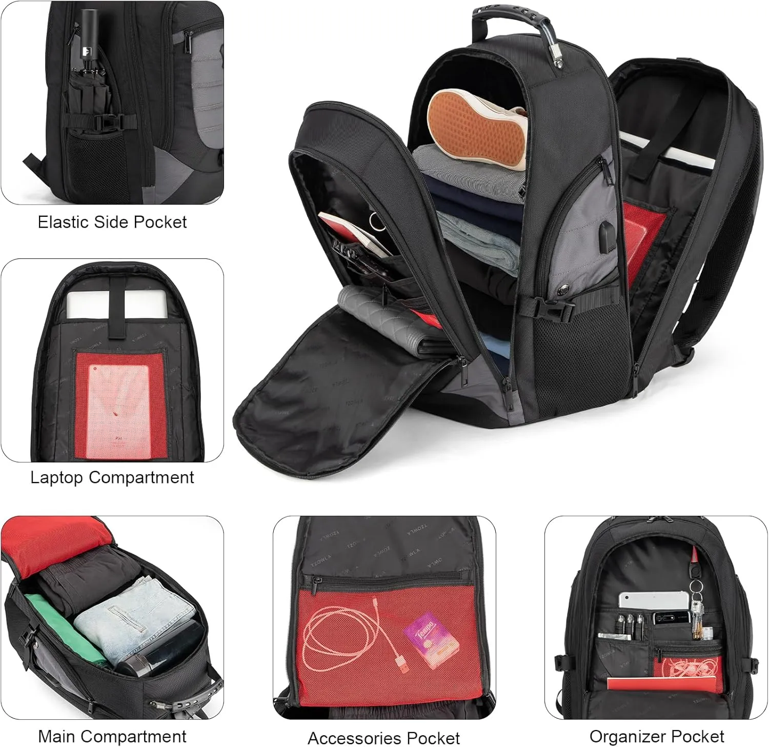 Tzowla Travel Laptop Backpack for Men&Women,17.3" Computer Water Resistant Anti Theft TSA Friendly Backpacks with Lock and USB Charging Port,College Business Work Hiking Bookbag Daypack,Dark Grey